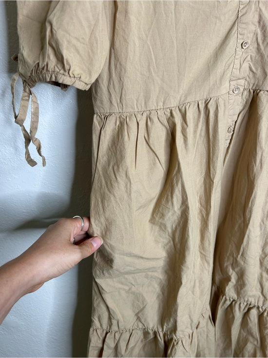 Nation LA 100% Pima Cotton Tan Neutural Tiered Short Sleeve Midi Dress