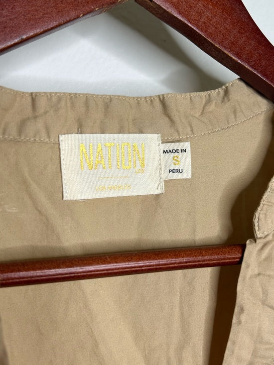 Nation LA 100% Pima Cotton Tan Neutural Tiered Short Sleeve Midi Dress