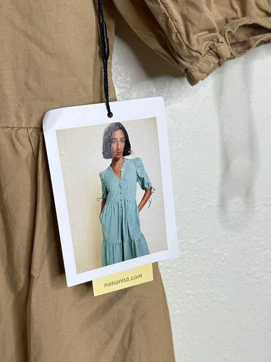 Nation LA 100% Pima Cotton Tan Neutural Tiered Short Sleeve Midi Dress