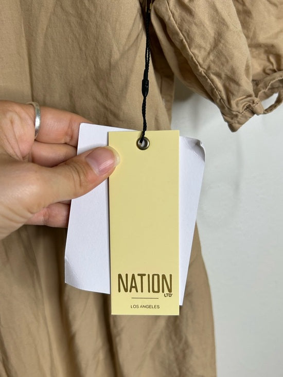 Nation LA 100% Pima Cotton Tan Neutural Tiered Short Sleeve Midi Dress