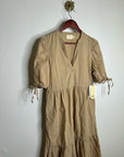 Nation LA 100% Pima Cotton Tan Neutural Tiered Short Sleeve Midi Dress