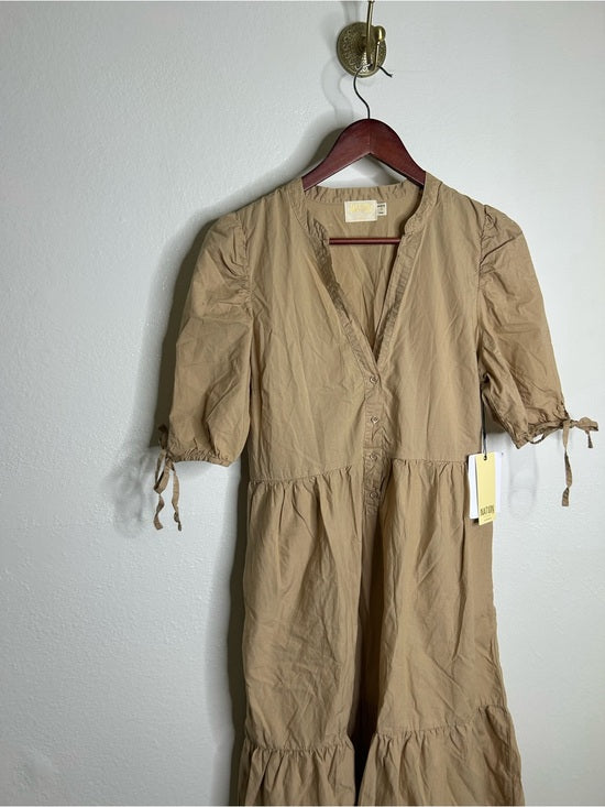 Nation LTD Nation LA 100% Pima Cotton Tan Neutural Tiered Short Sleeve Midi Dress - Cotton