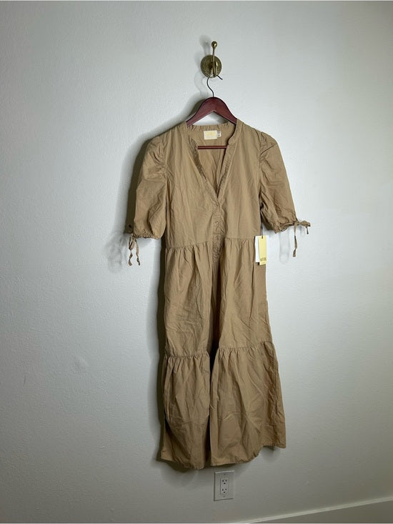 Nation LTD Nation LA 100% Pima Cotton Tan Neutural Tiered Short Sleeve Midi Dress - Cotton