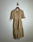 Nation LA 100% Pima Cotton Tan Neutural Tiered Short Sleeve Midi Dress