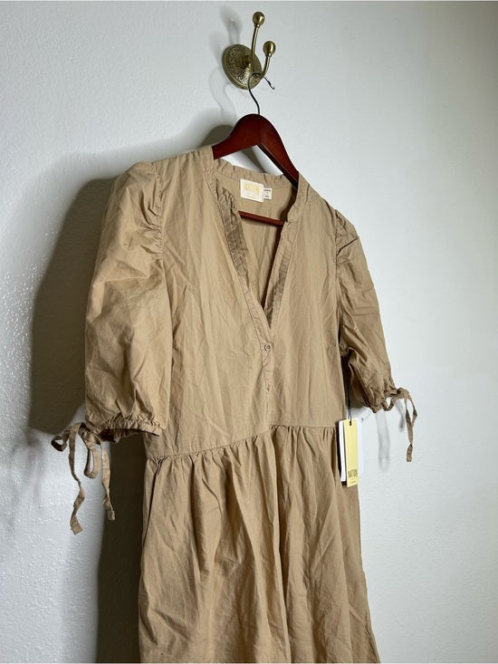 Nation LTD Nation LA 100% Pima Cotton Tan Neutural Tiered Short Sleeve Midi Dress - Cotton