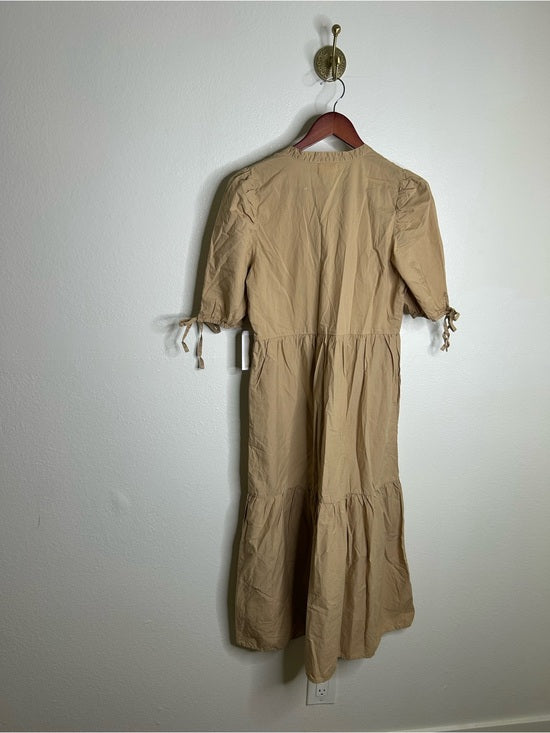 Nation LA 100% Pima Cotton Tan Neutural Tiered Short Sleeve Midi Dress