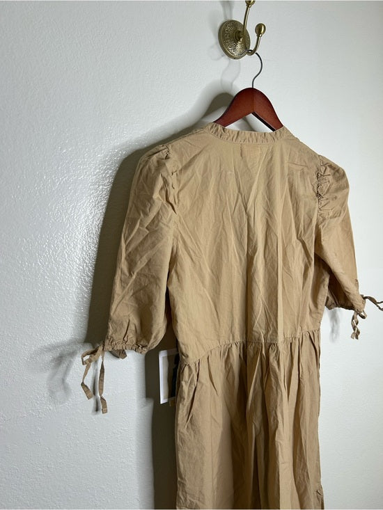 Nation LA 100% Pima Cotton Tan Neutural Tiered Short Sleeve Midi Dress