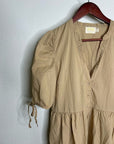 Nation LA 100% Pima Cotton Tan Neutural Tiered Short Sleeve Midi Dress