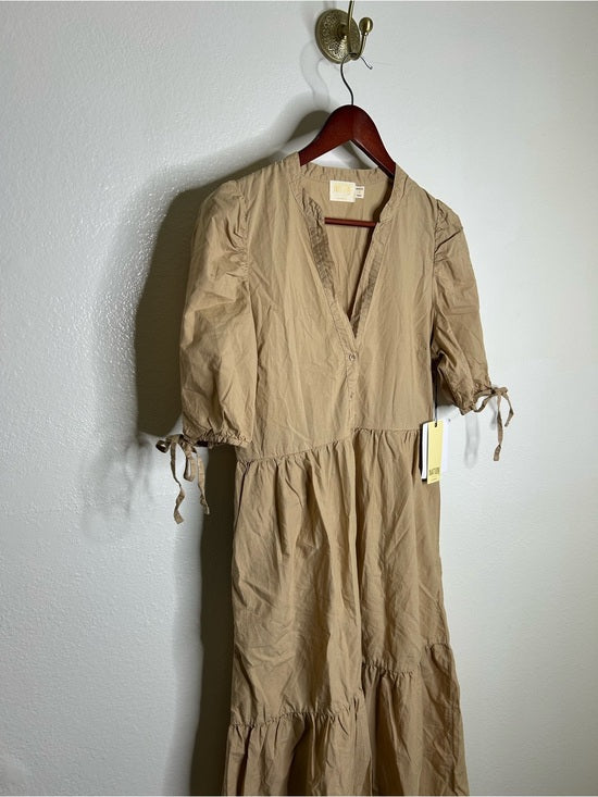 Nation LA 100% Pima Cotton Tan Neutural Tiered Short Sleeve Midi Dress
