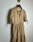 Nation LA 100% Pima Cotton Tan Neutural Tiered Short Sleeve Midi Dress