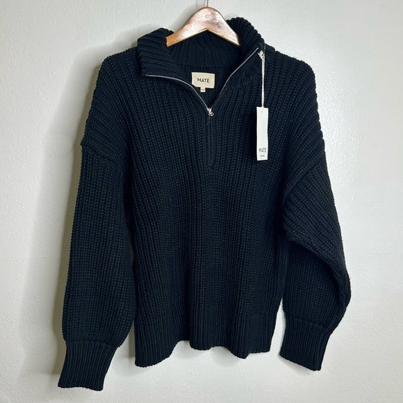 MATE the Label MATE The Label 100% Organic Cotton Half - Zip Chunky Knit Oversized Sweater - Cotton