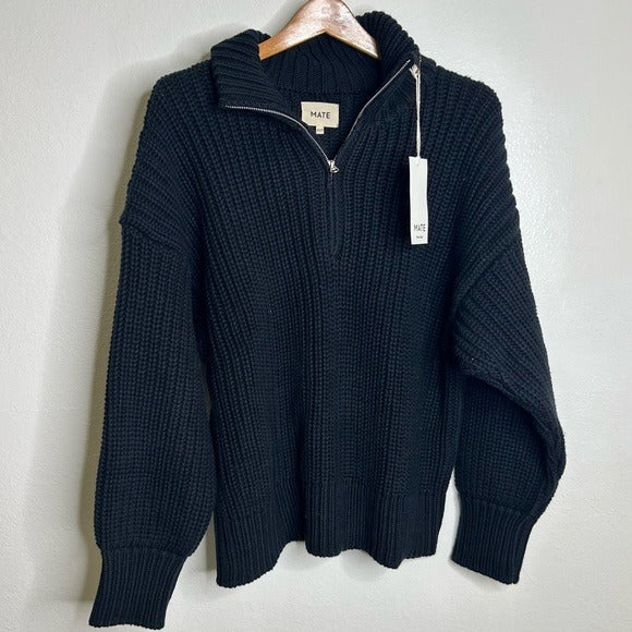 MATE the Label MATE The Label 100% Organic Cotton Half - Zip Chunky Knit Oversized Sweater - Cotton