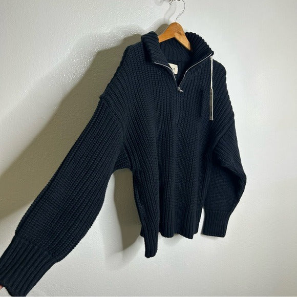 MATE the Label MATE The Label 100% Organic Cotton Half - Zip Chunky Knit Oversized Sweater - Cotton