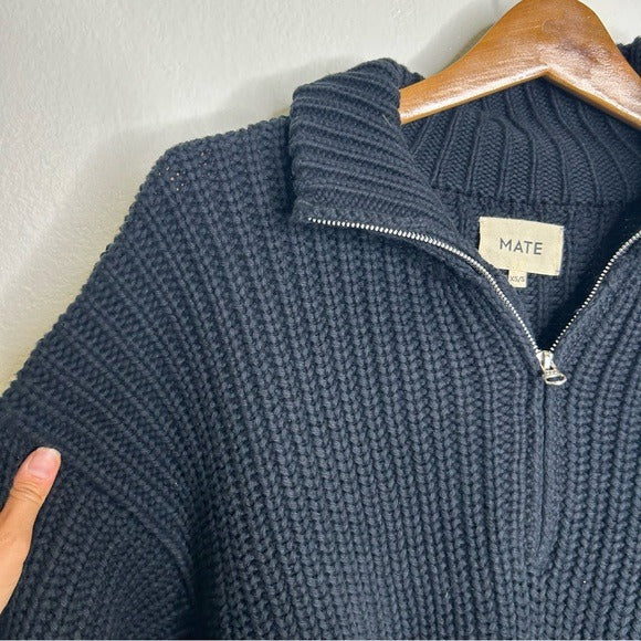 MATE The Label 100% Organic Cotton Half - Zip Chunky Knit Oversized Sweater