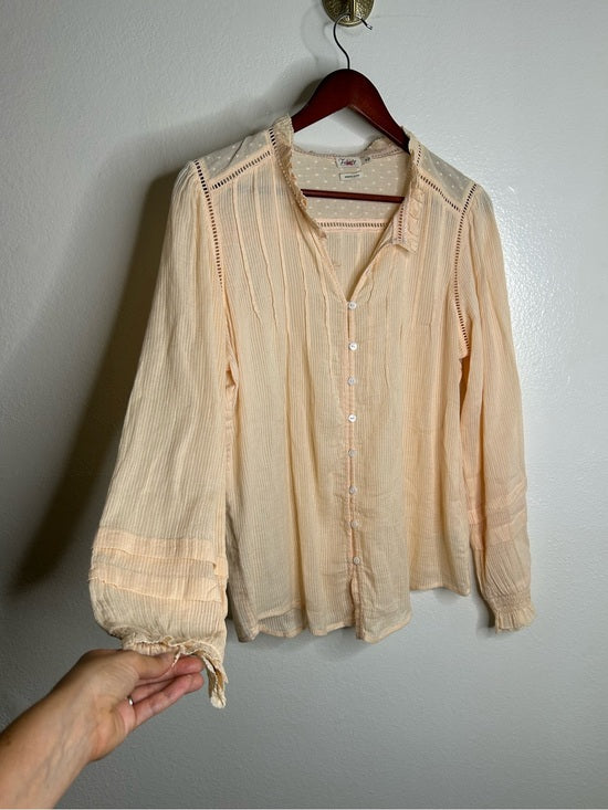 Faherty 100% Organic Cotton Peach Willa Button Down Long Sleeve Blouse Top