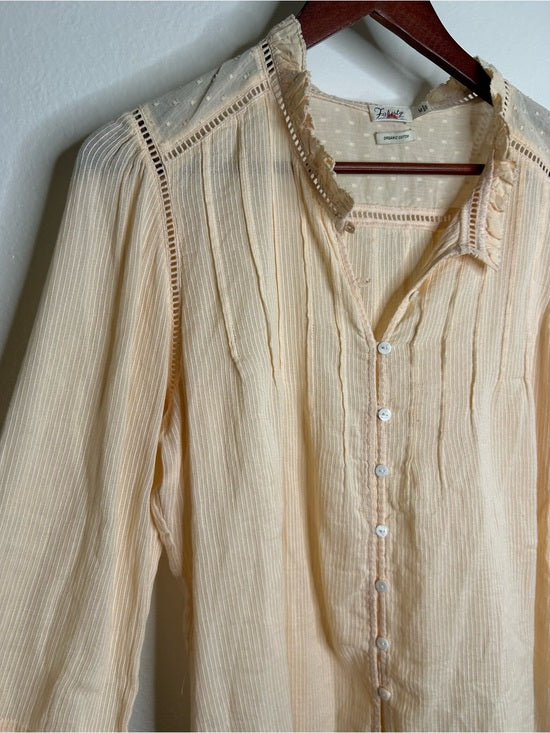 Faherty 100% Organic Cotton Peach Willa Button Down Long Sleeve Blouse Top