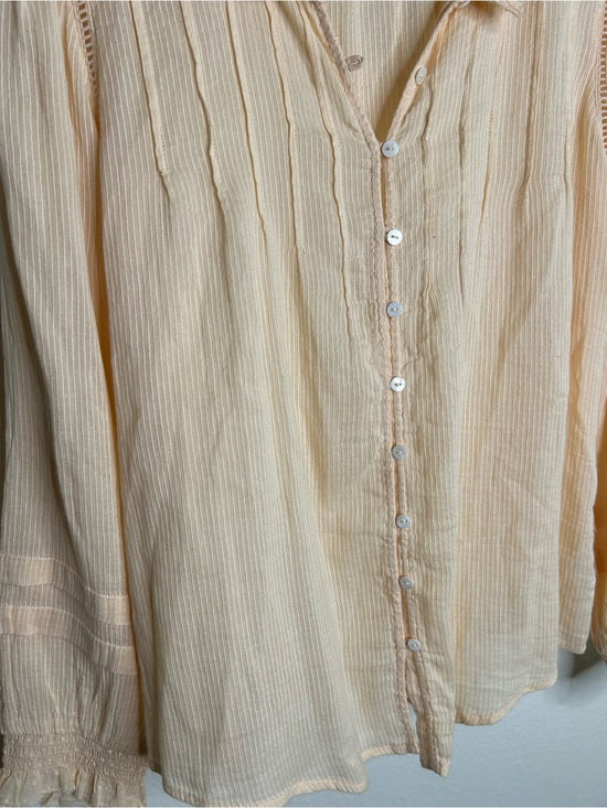 Faherty 100% Organic Cotton Peach Willa Button Down Long Sleeve Blouse Top