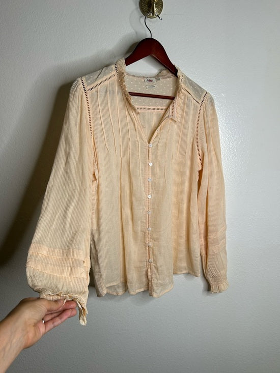 Faherty 100% Organic Cotton Peach Willa Button Down Long Sleeve Blouse Top