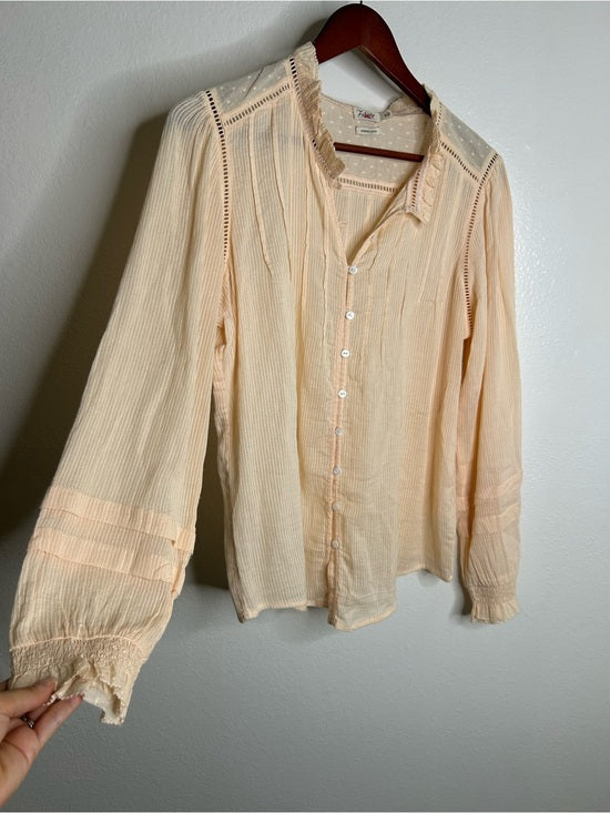 Faherty 100% Organic Cotton Peach Willa Button Down Long Sleeve Blouse Top