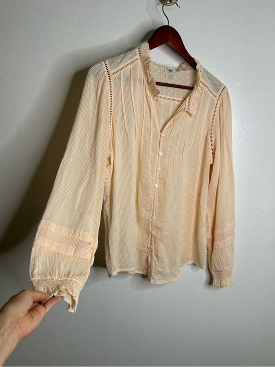 Faherty 100% Organic Cotton Peach Willa Button Down Long Sleeve Blouse Top