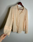 Faherty 100% Organic Cotton Peach Willa Button Down Long Sleeve Blouse Top