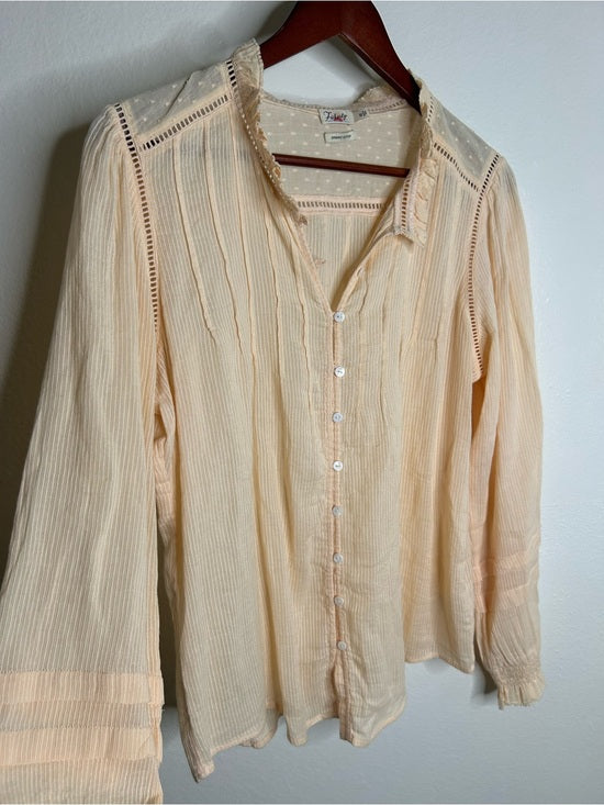 Faherty 100% Organic Cotton Peach Willa Button Down Long Sleeve Blouse Top