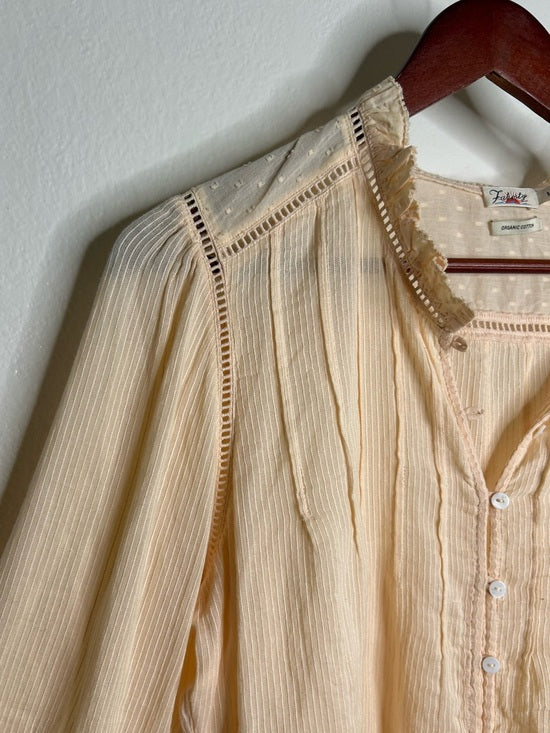 Faherty 100% Organic Cotton Peach Willa Button Down Long Sleeve Blouse Top