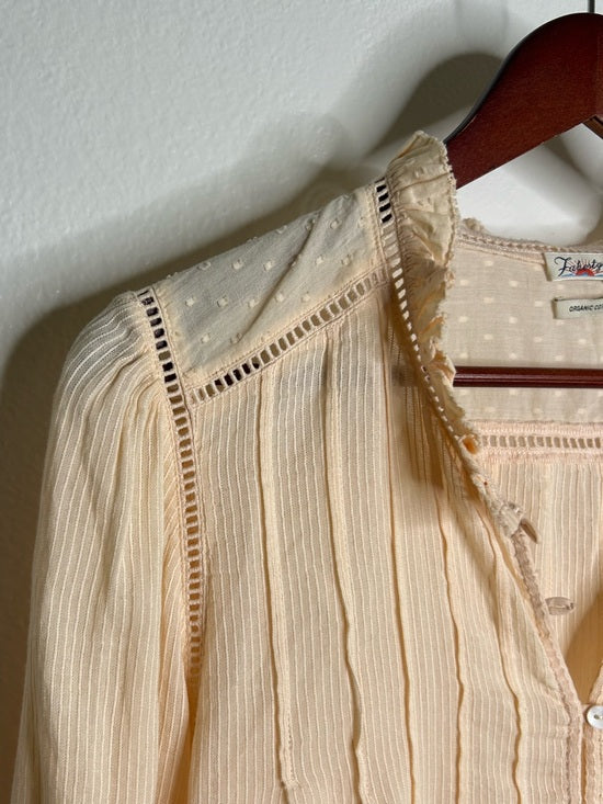 Faherty 100% Organic Cotton Peach Willa Button Down Long Sleeve Blouse Top