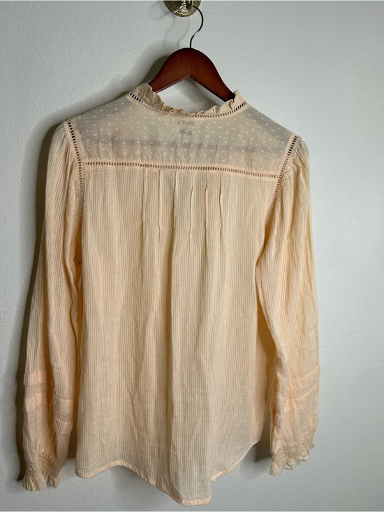 Faherty 100% Organic Cotton Peach Willa Button Down Long Sleeve Blouse Top