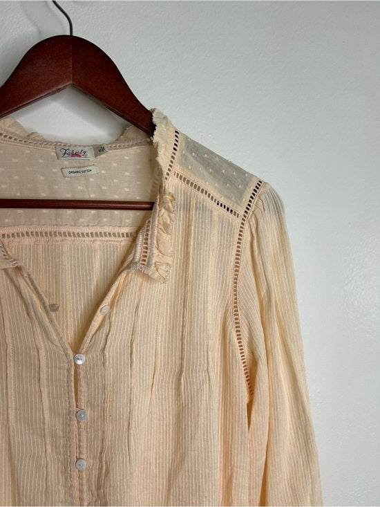 Faherty 100% Organic Cotton Peach Willa Button Down Long Sleeve Blouse Top