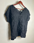 Garnet Hill 100% Linen Black V - Neck Short Sleeve Boxy Fit Blouse Top
