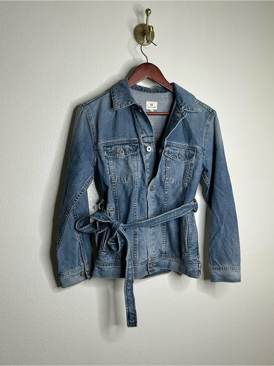 Ag Adriano Goldschmied AG Denim 100% Cotton Tie Belt Button Down Jean Jacket Oversized - Denim, Cotton