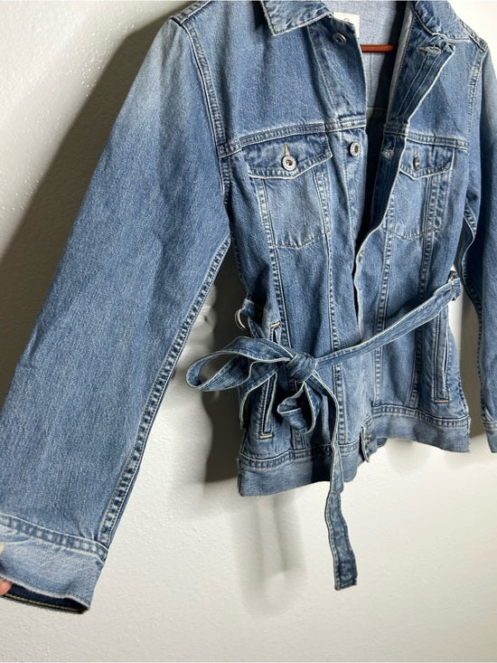 AG Denim 100% Cotton Tie Belt Button Down Jean Jacket Oversized