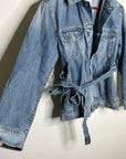 AG Denim 100% Cotton Tie Belt Button Down Jean Jacket Oversized