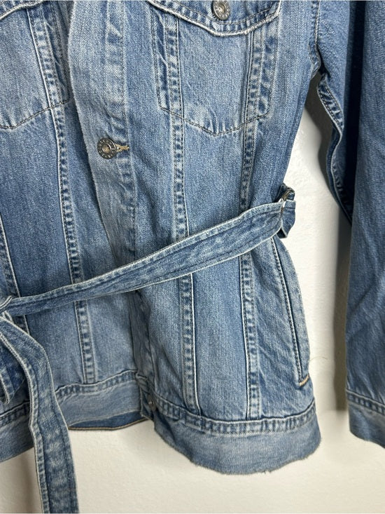 AG Denim 100% Cotton Tie Belt Button Down Jean Jacket Oversized