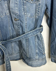 AG Denim 100% Cotton Tie Belt Button Down Jean Jacket Oversized