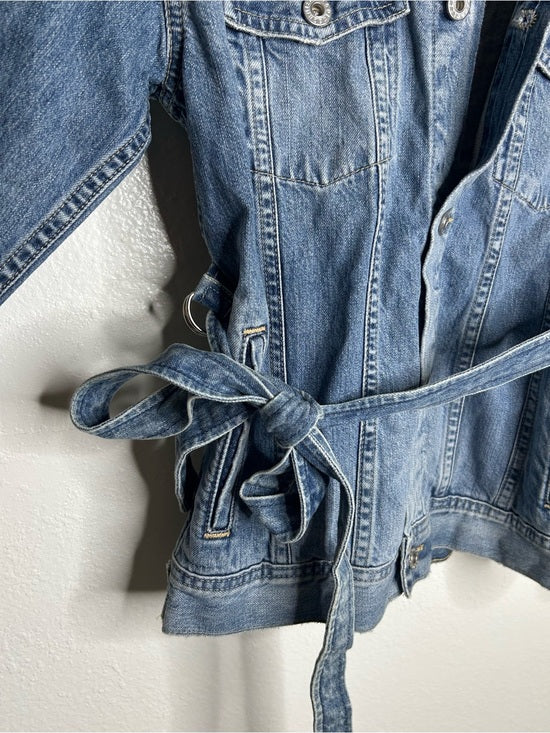 AG Denim 100% Cotton Tie Belt Button Down Jean Jacket Oversized