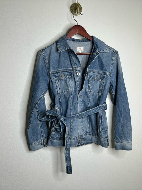 Ag Adriano Goldschmied AG Denim 100% Cotton Tie Belt Button Down Jean Jacket Oversized - Denim, Cotton