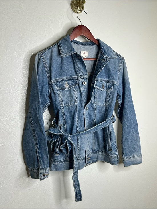 Ag Adriano Goldschmied AG Denim 100% Cotton Tie Belt Button Down Jean Jacket Oversized - Denim, Cotton