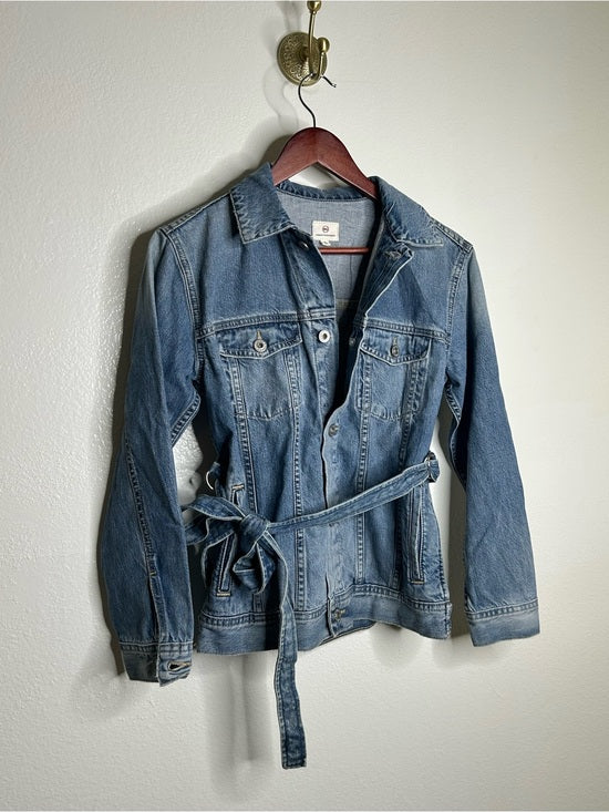 Ag Adriano Goldschmied AG Denim 100% Cotton Tie Belt Button Down Jean Jacket Oversized - Denim, Cotton