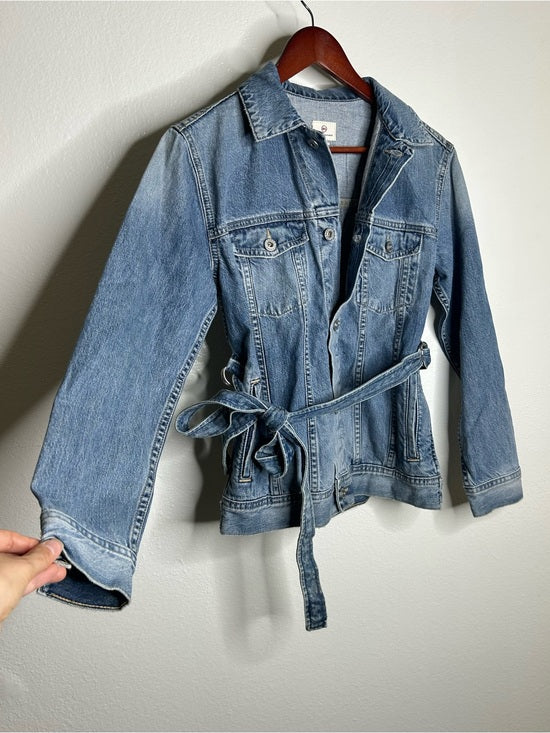 Ag Adriano Goldschmied AG Denim 100% Cotton Tie Belt Button Down Jean Jacket Oversized - Denim, Cotton