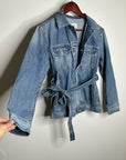 AG Denim 100% Cotton Tie Belt Button Down Jean Jacket Oversized