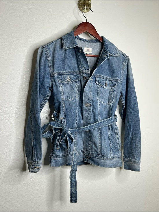Ag Adriano Goldschmied AG Denim 100% Cotton Tie Belt Button Down Jean Jacket Oversized - Denim, Cotton