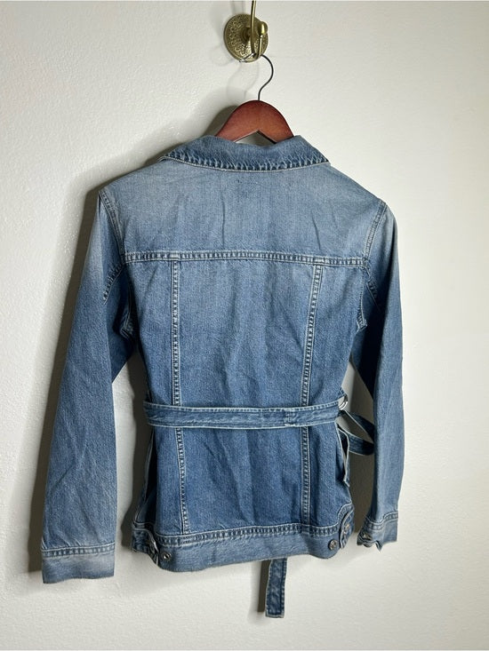 AG Denim 100% Cotton Tie Belt Button Down Jean Jacket Oversized