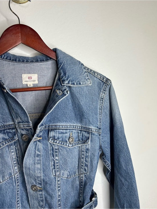 AG Denim 100% Cotton Tie Belt Button Down Jean Jacket Oversized