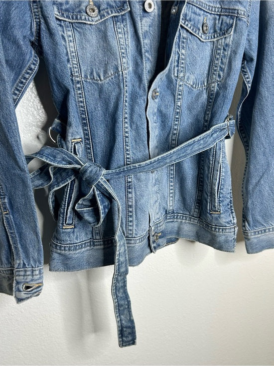 AG Denim 100% Cotton Tie Belt Button Down Jean Jacket Oversized
