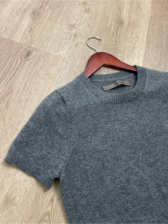 Enza Costa 100% Cashmere Gray Short Sleeve Knit Crew Neck Top
