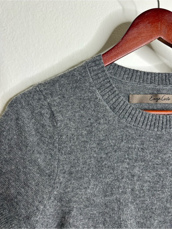 Enza Costa 100% Cashmere Gray Short Sleeve Knit Crew Neck Top