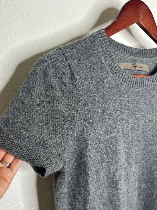 Enza Costa 100% Cashmere Gray Short Sleeve Knit Crew Neck Top