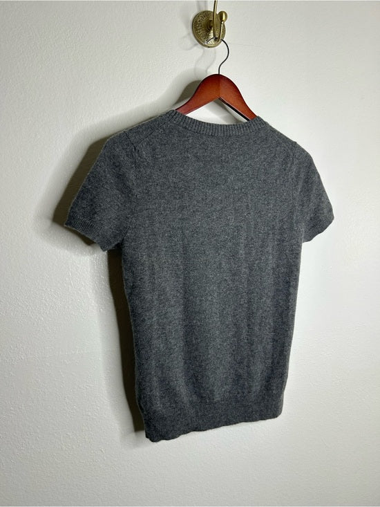 Enza Costa 100% Cashmere Gray Short Sleeve Knit Crew Neck Top
